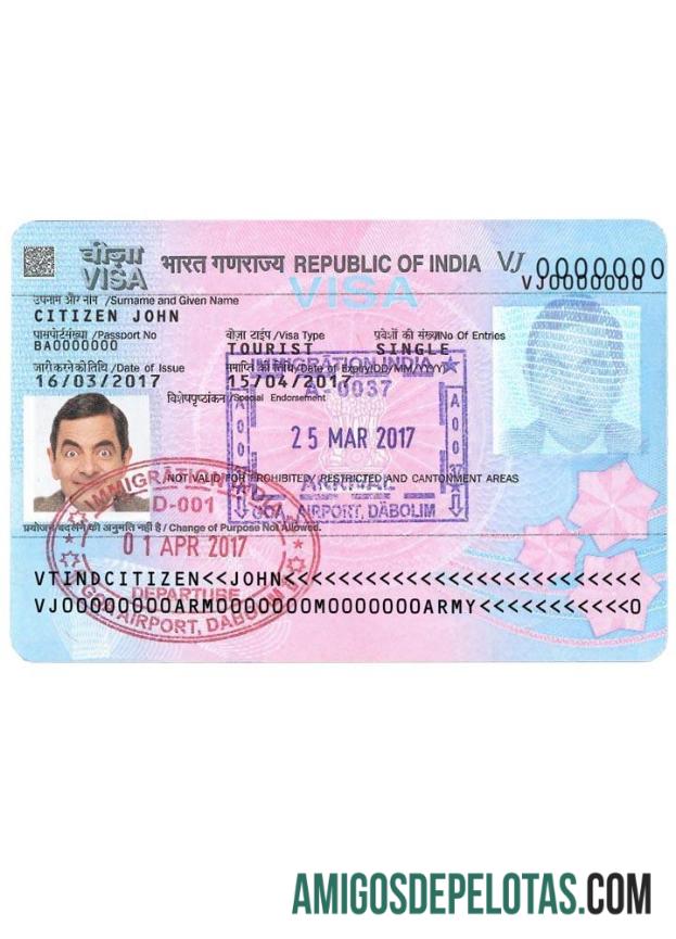 Visto de viagem para a ÍNDIA versão 2 amostra